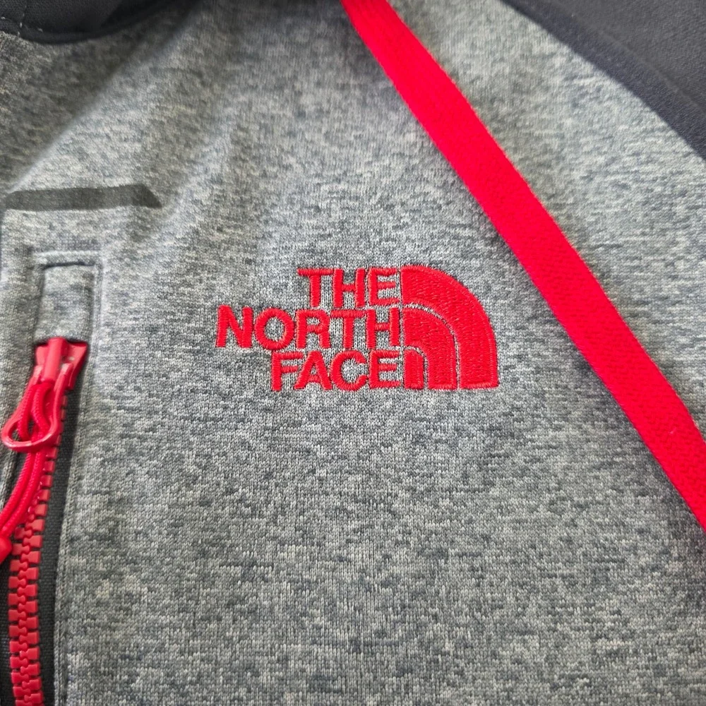 The North Face Mens Gray Black Red Full Zip Fleece Hoodie Jacket Large L/G
